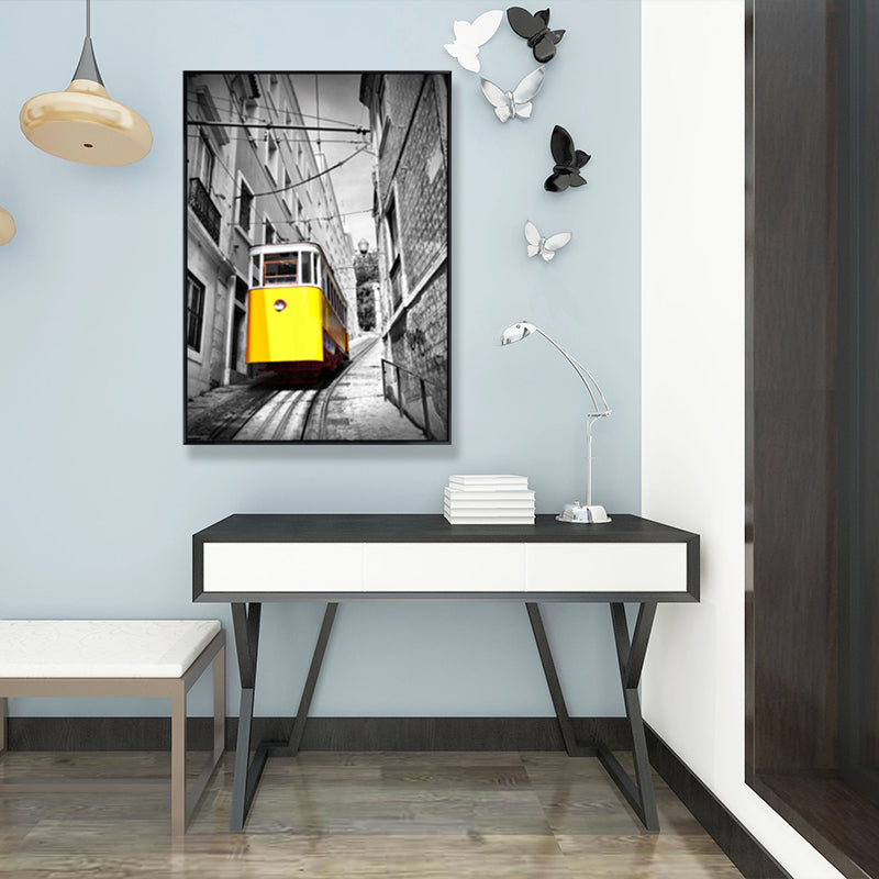 Tramcar Wall Art Decor Contemporary Decorative for Drawing Room Canvas Prints in Yellow