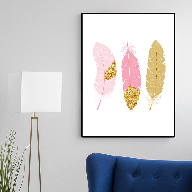 Pink Feather Canvas Print Children Art Home Wall Decor for Nursery, Multiple Sizes