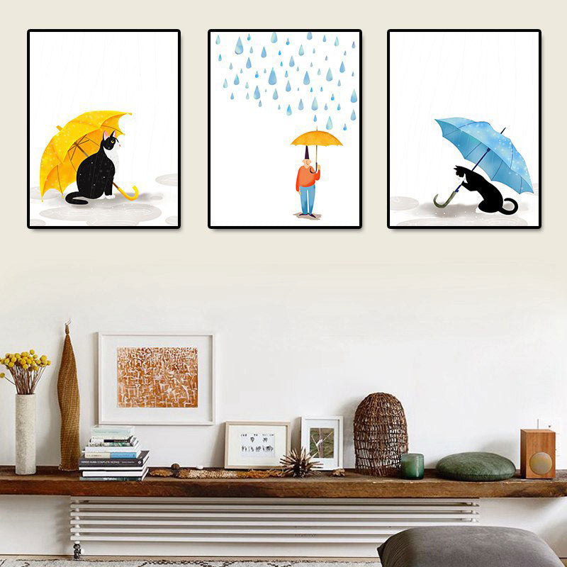 Cartoon-Regen- und Regenschirm-Leinwand in hellen Farben, Wanddekoration für das Spielzimmer