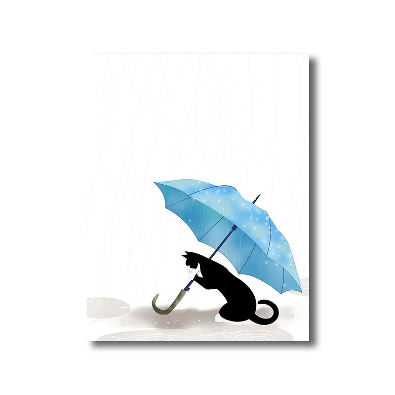 Cartoon-Regen- und Regenschirm-Leinwand in hellen Farben, Wanddekoration für das Spielzimmer
