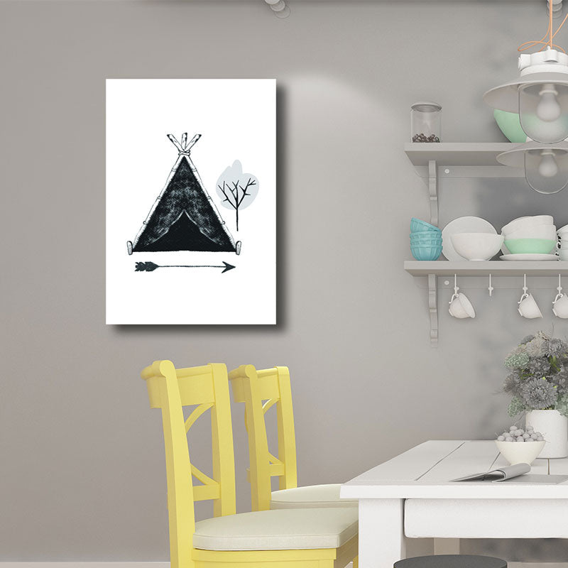 Hobby Camp Wall Art Print Scandinavian Textured Wrapped Canvas in Black for Drawing Room