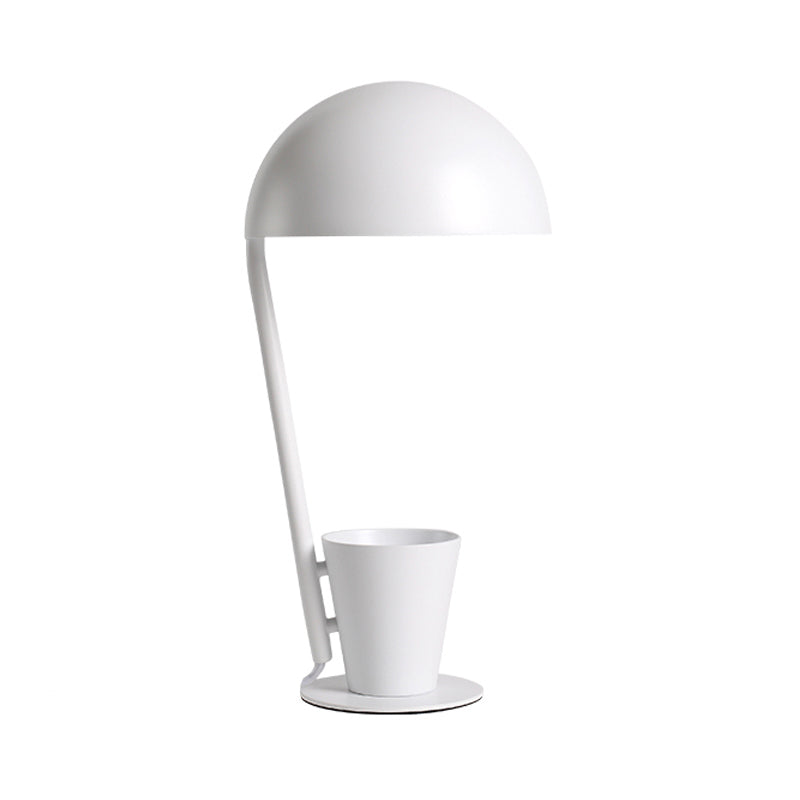 Lámpara de escritorio de tono metálico de domo Estilo contemporáneo 1 Bulbo de lectura negra/gris Luz de libro con taza de almacenamiento