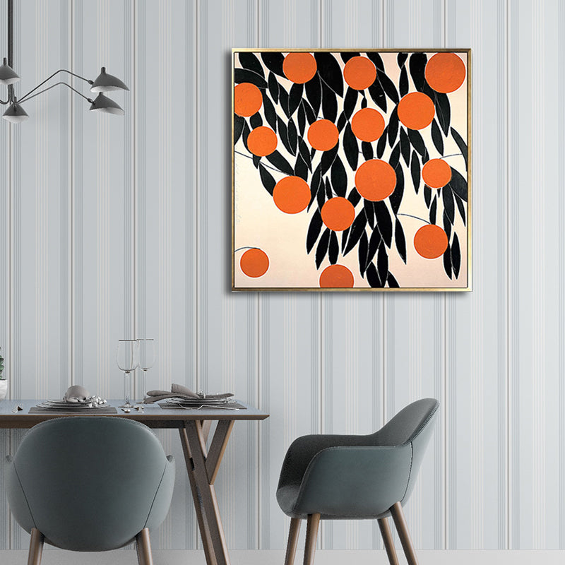 Scandinavian Style Leaves Pattern Art Canvas Orange Natural Botanical Wall Decor