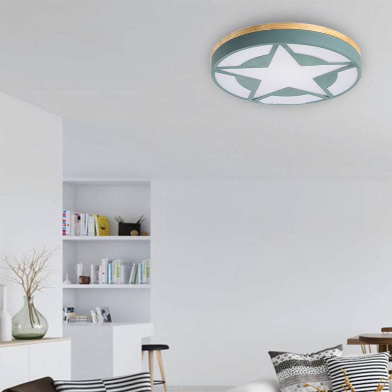 Wood LED Ceiling Light, Star Flush Mount Light with Acrylic Shade for Boys Bedroom Modern Style