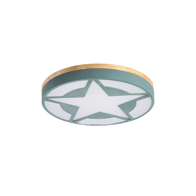 Wood LED Ceiling Light, Star Flush Mount Light with Acrylic Shade for Boys Bedroom Modern Style