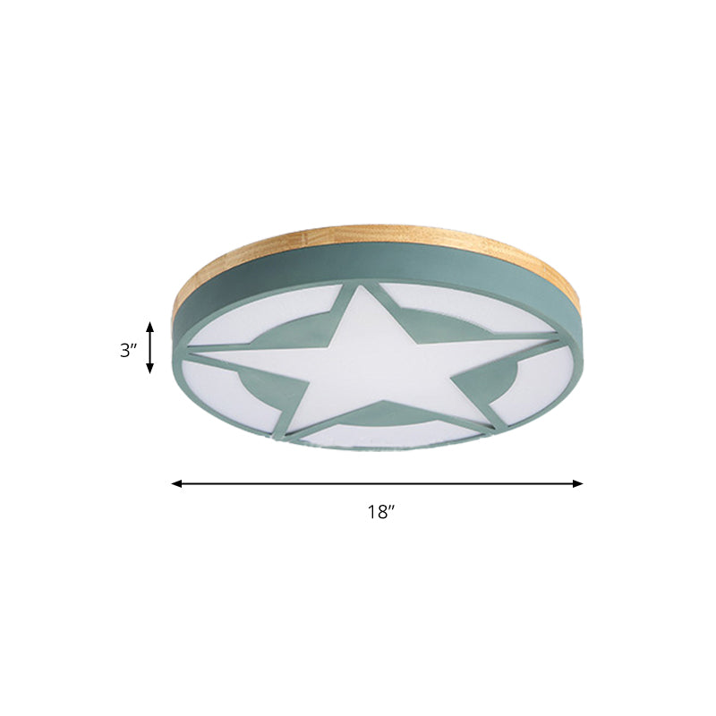 Wood LED Ceiling Light, Star Flush Mount Light with Acrylic Shade for Boys Bedroom Modern Style