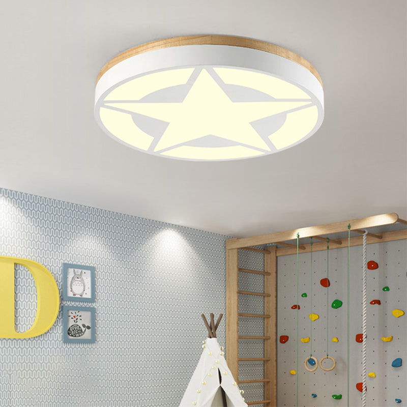 Wood LED Ceiling Light, Star Flush Mount Light with Acrylic Shade for Boys Bedroom Modern Style