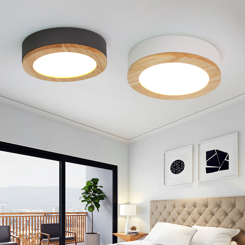 Drum Ceiling Light, Kids Flush Mount Light Fixture with Wood and Acrylic Shade for Bedroom