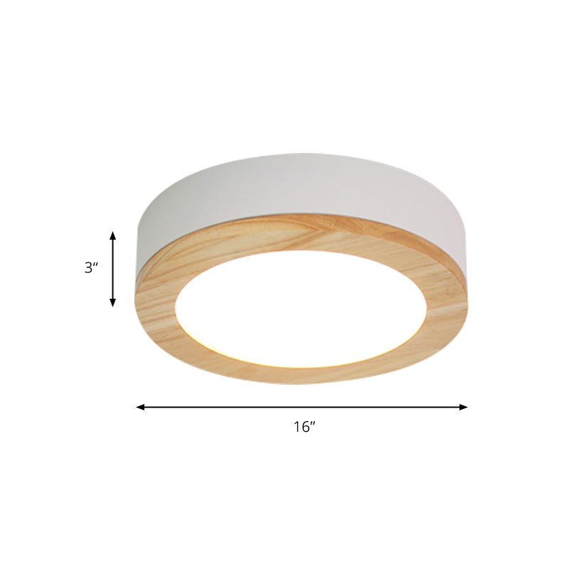 Drum Ceiling Light, Kids Flush Mount Light Fixture with Wood and Acrylic Shade for Bedroom