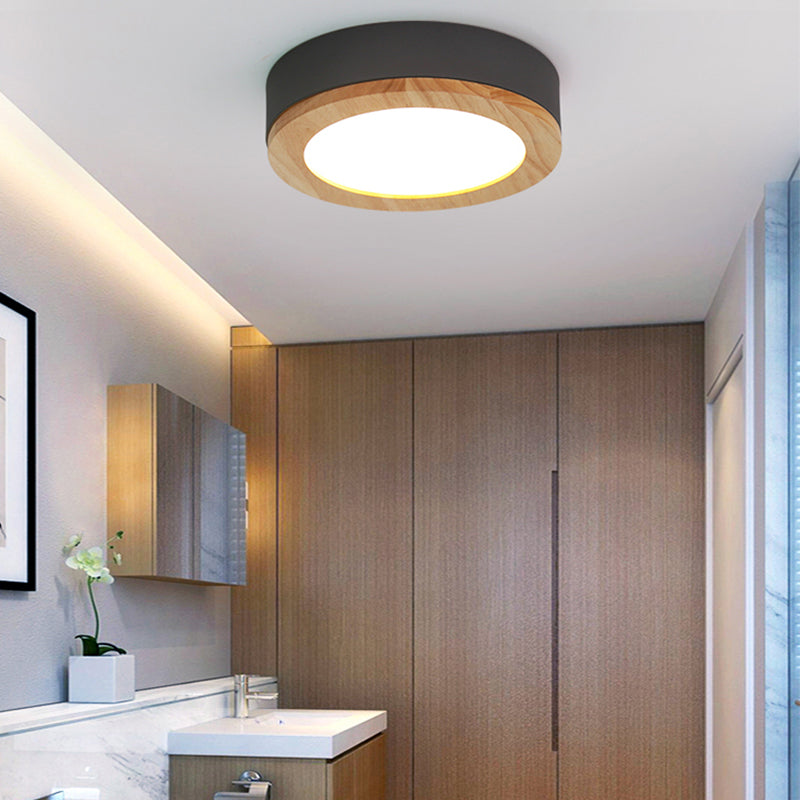 Drum Ceiling Light, Kids Flush Mount Light Fixture with Wood and Acrylic Shade for Bedroom