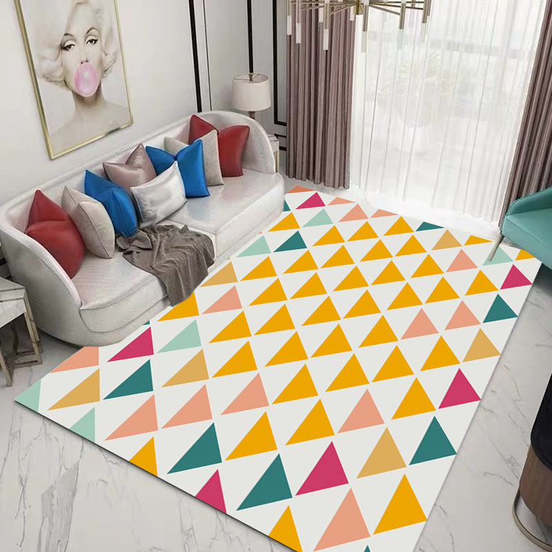 Casual Modern Rug in Yellow Plaid Triangle Pattern Rug Polyester Pet Friendly Carpet for Home Decoration