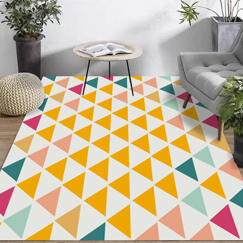 Casual Modern Rug in Yellow Plaid Triangle Pattern Rug Polyester Pet Friendly Carpet for Home Decoration
