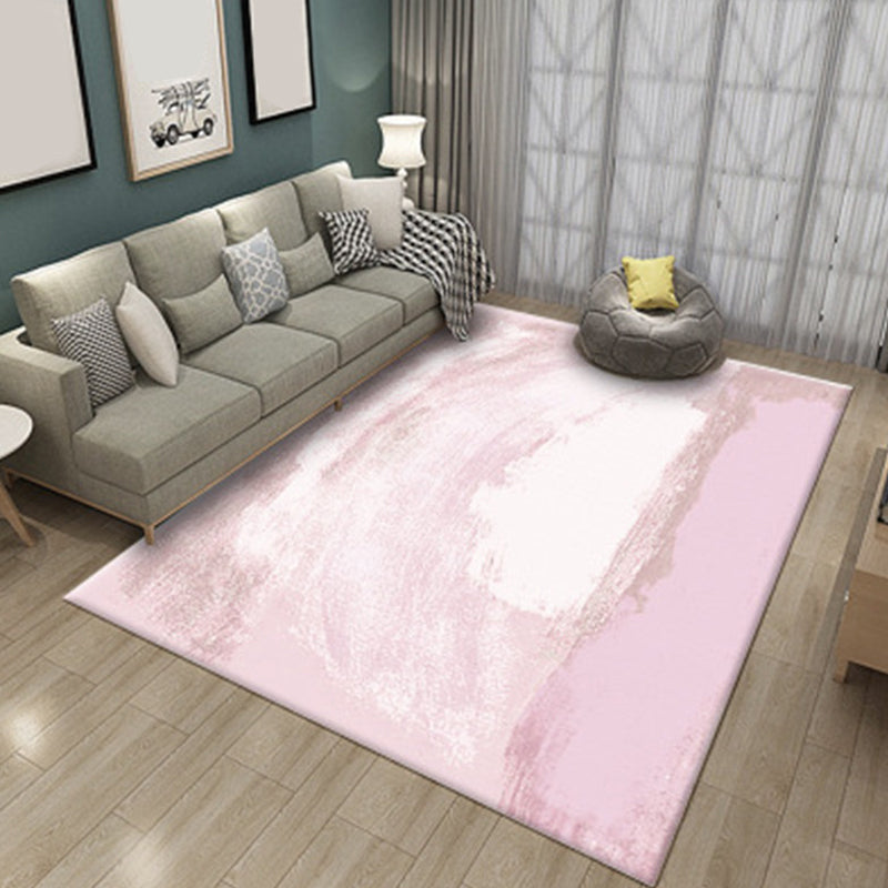 Pink and Green Bedroom Rug Modern Abstract Pattern Area Rug Polyester Stain-Resistant Carpet