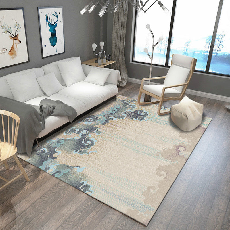 Casual Modern Rug in Brown and Blue Abstract Pattern Rug Polyester Stain-Resistant Carpet for Home Decoration