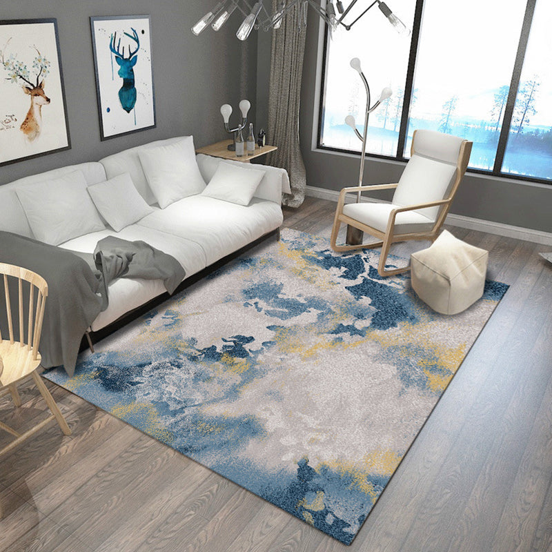 Casual Modern Rug in Brown and Blue Abstract Pattern Rug Polyester Stain-Resistant Carpet for Home Decoration
