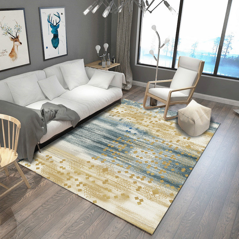 Casual Modern Rug in Brown and Blue Abstract Pattern Rug Polyester Stain-Resistant Carpet for Home Decoration