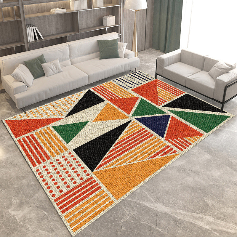 Black and Orange Bedroom Rug Modern Color Block Triangle Rectangle Pattern Area Rug Polyester Washable Carpet