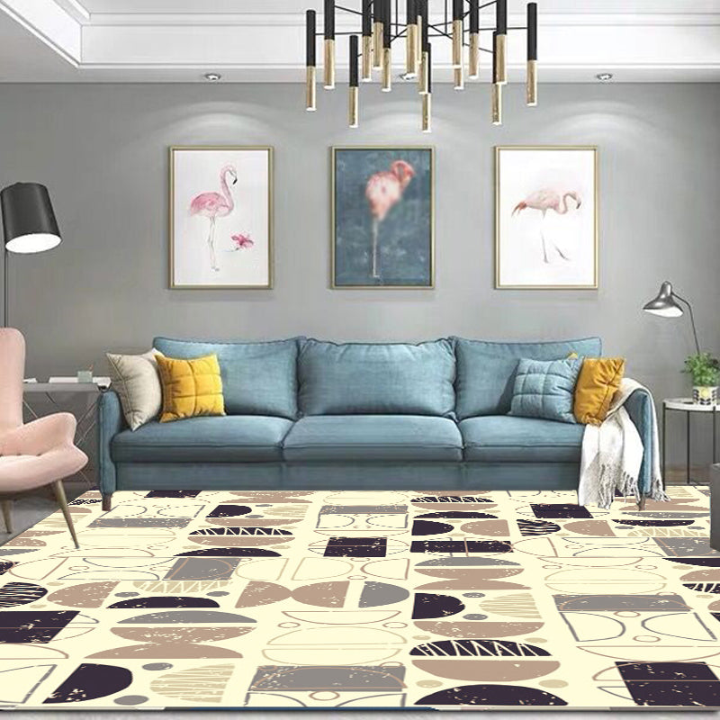 Minimalist Modern Rug in Yellow Semicircle Pattern Rug Polyester Stain-Resistant Carpet for Home Decoration