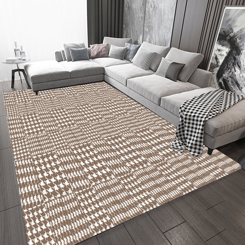 Novelty Modern Rug in Brown Houndstooth Pattern Rug Polyester Non-Slip Backing Carpet for Home Decoration