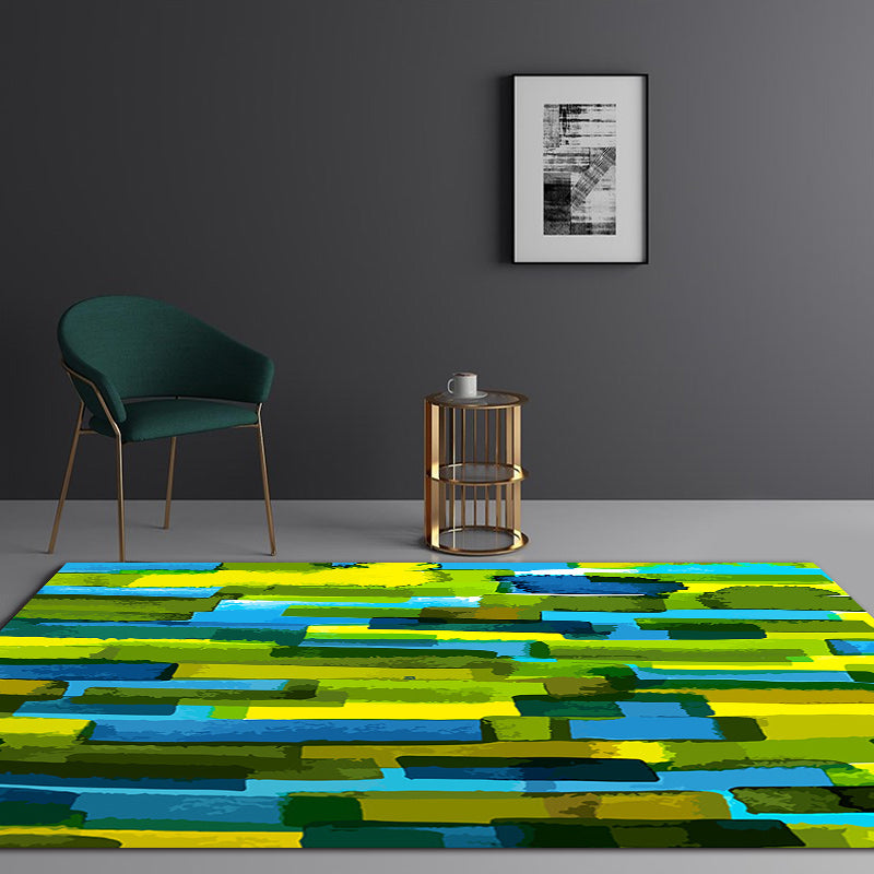 Modern Living Room Rug in Green Abstract Print Rug Polyester Anti-Slip Backing Area Rug