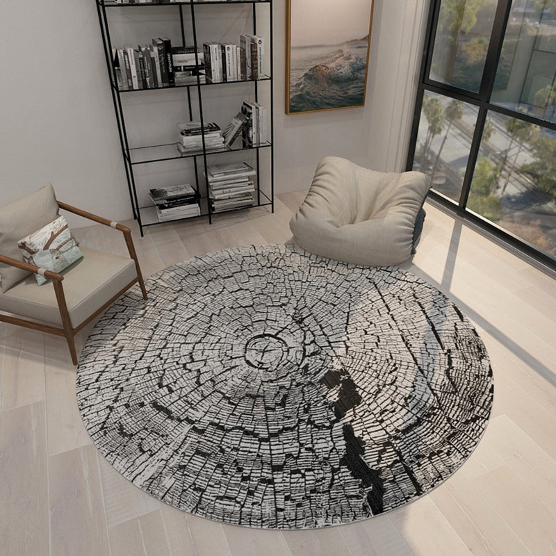 Scandinavian Modern Rug in Black and Grey Abstract Wood Grain Moon Pattern Rug Polyester Non-Slip Carpet for Home Decor