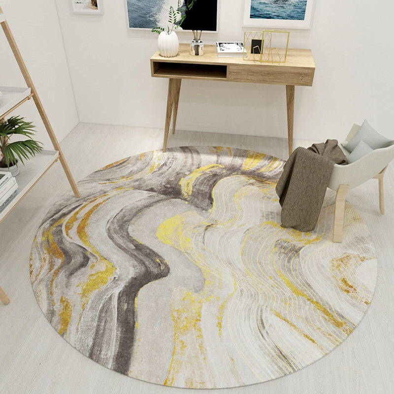 Scandinavian Modern Rug in Black and Grey Abstract Wood Grain Moon Pattern Rug Polyester Non-Slip Carpet for Home Decor