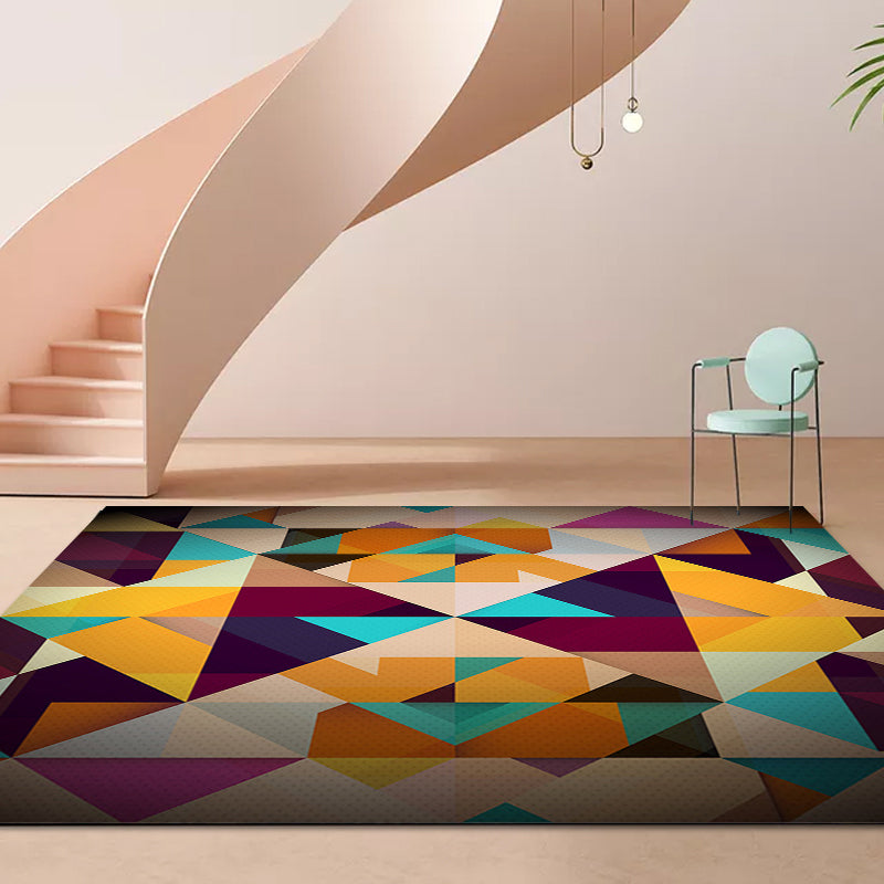 Modern Living Room Rug Colorful Geometric Diamond Print Rug Polyester Non-Slip Washable Area Rug