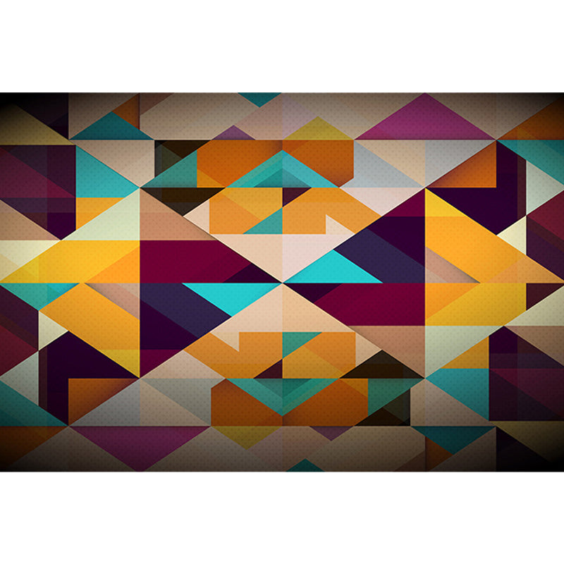 Modern Living Room Rug Colorful Geometric Diamond Print Rug Polyester Non-Slip Washable Area Rug