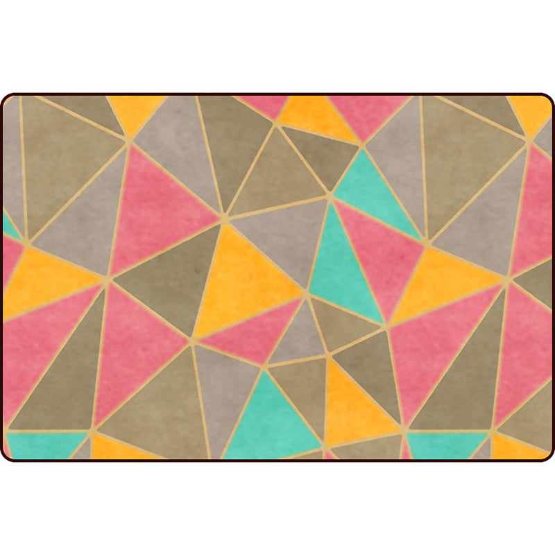 Brown Bedroom Rug Modern Color Block Triangle Pattern Area Rug Polyester Stain-Resistant Carpet