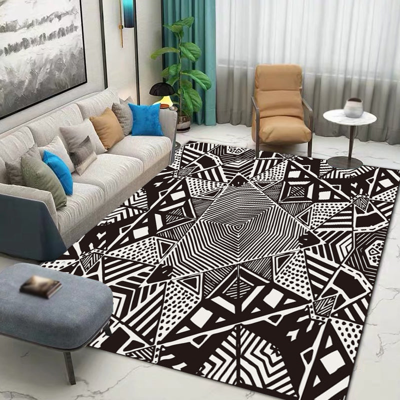 Nordic Modern Rug in Black Lines Dots Pattern Rug Polyester Machine Washable Carpet for Home Decoration