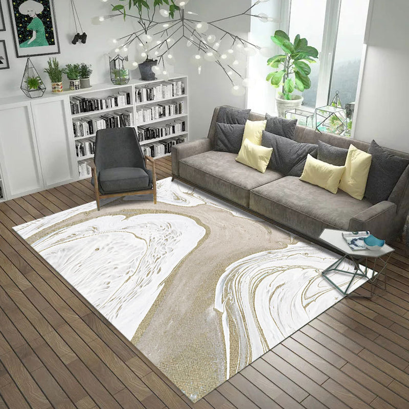 Modern Living Room Rug in Blue and Grey Abstract Oil Painting Print Rug Polyester Machine Washable Area Rug