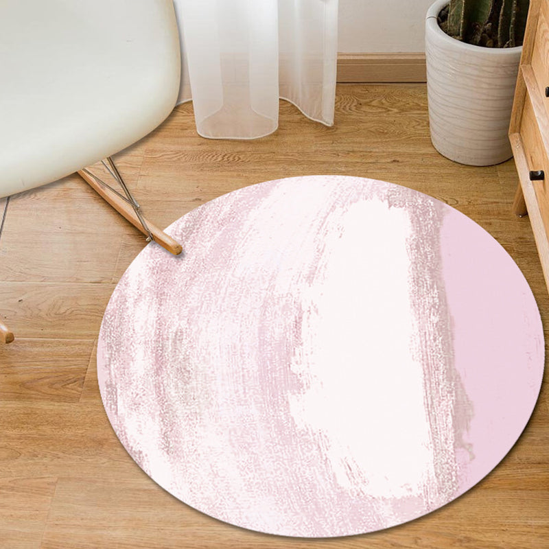 Modern Living Room Rug in Grey and Pink Abstract Painting Print Rug Polyester Anti-Slip Area Rug