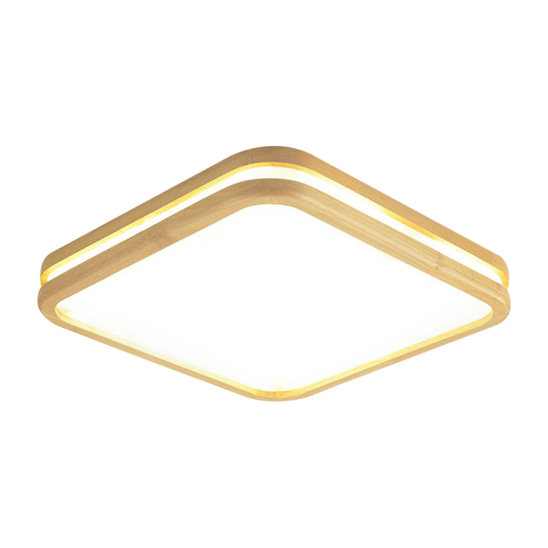 Slim Panel Square Ceiling Mount Light Wood Edge Simple Style 18/26 Inch Wide LED Ceiling Lamp in Beige