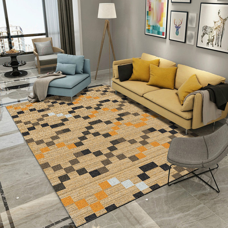 Yellow and Black Bedroom Rug Modern Geometric Triangle Square Pattern Area Rug Polyester Washable Carpet