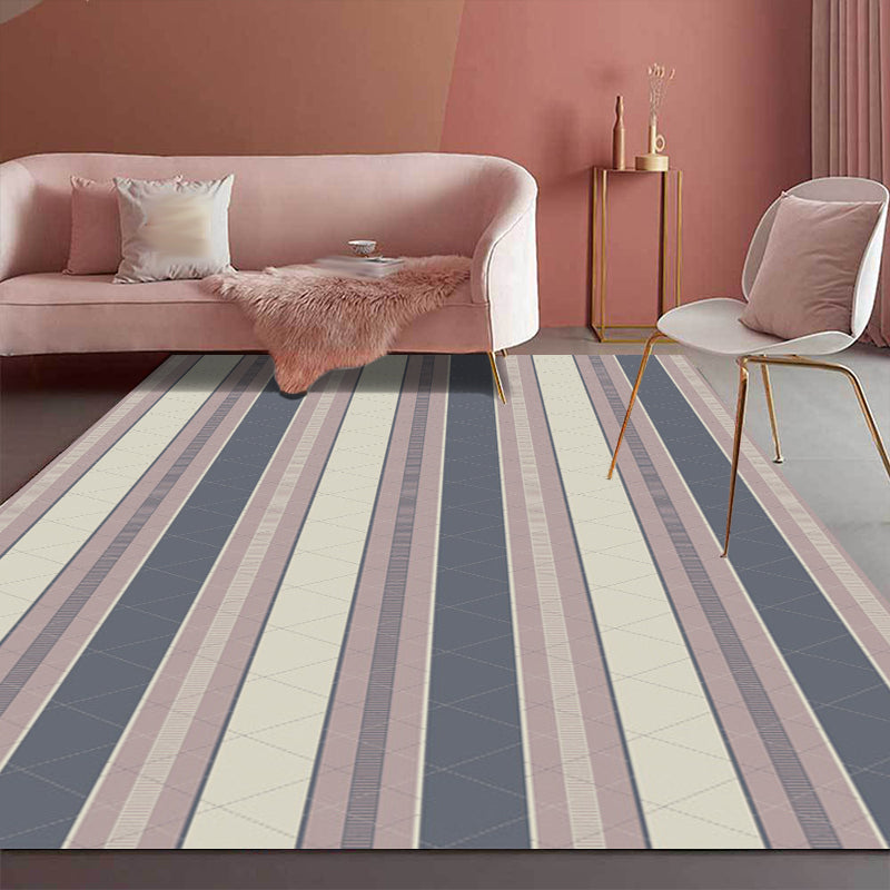 Modern Living Room Rug in Brown Stripe Print Rug Polyester Anti-Slip Backing Area Rug
