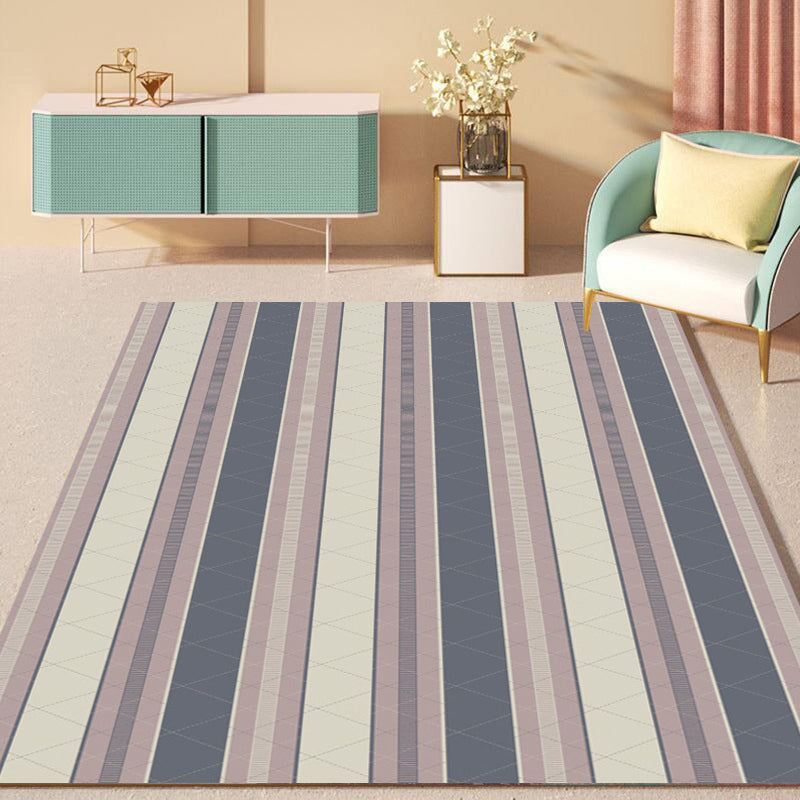 Modern Living Room Rug in Brown Stripe Print Rug Polyester Anti-Slip Backing Area Rug
