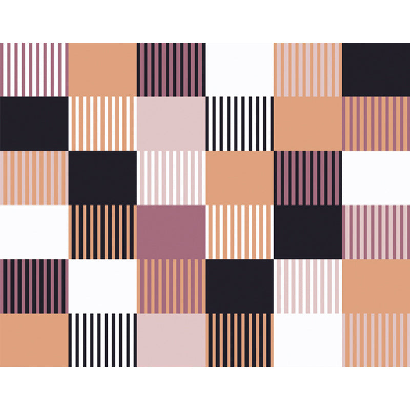 Modern Living Room Rug in Green and Pink Plaid Stripe Print Rug Polyester Machine Washable Area Rug