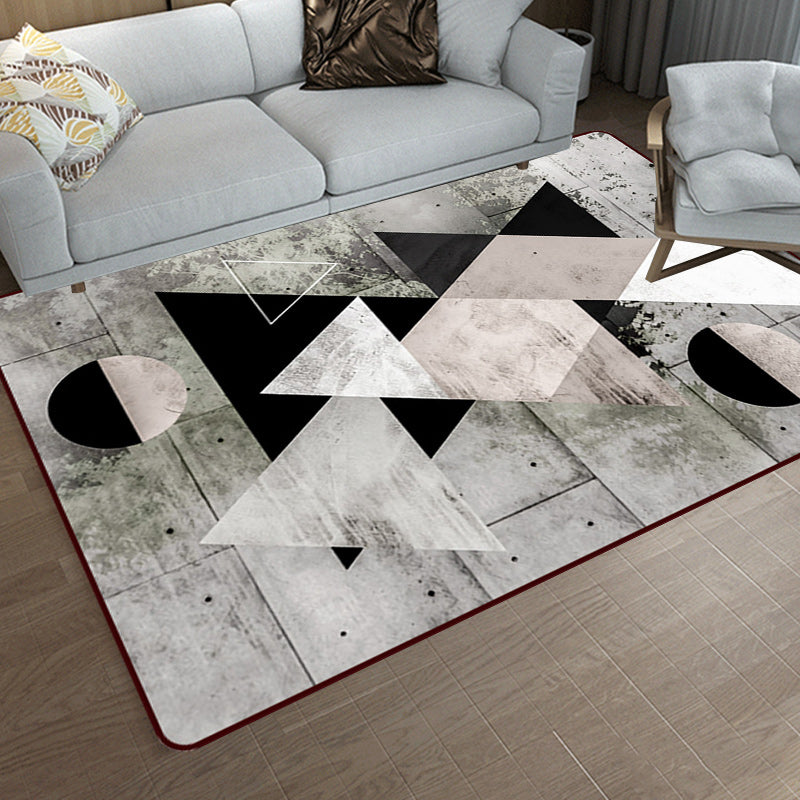 Grey Bedroom Rug Modern Color Block Geometry Pattern Area Rug Polyester Anti-Slip Backing Carpet