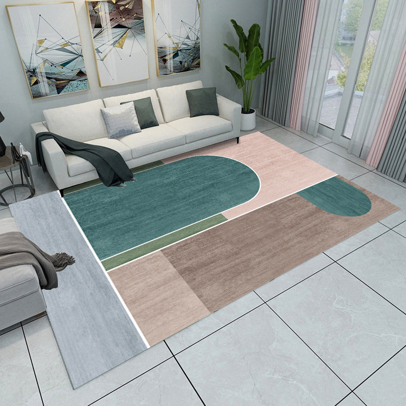 Modern Living Room Rug Multicolored Color Block Geometry Print Rug Polyester Machine Washable Area Rug