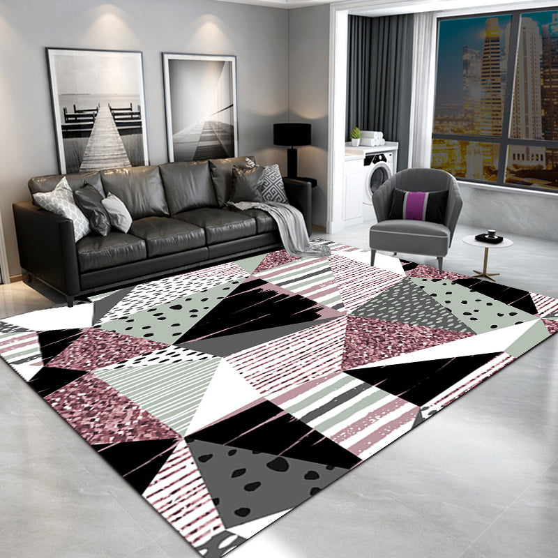 Blue and Yellow Bedroom Rug Modern Color Block Stripe Pattern Area Rug Polyester Stain-Resistant Carpet