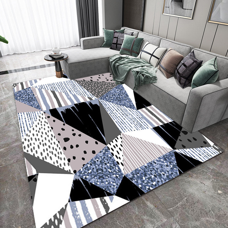 Blue and Yellow Bedroom Rug Modern Color Block Stripe Pattern Area Rug Polyester Stain-Resistant Carpet