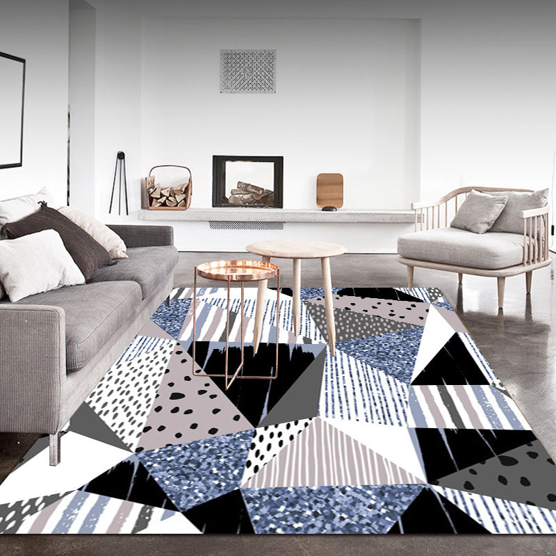 Blue and Yellow Bedroom Rug Modern Color Block Stripe Pattern Area Rug Polyester Stain-Resistant Carpet