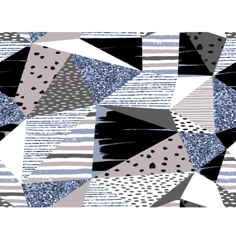 Blue and Yellow Bedroom Rug Modern Color Block Stripe Pattern Area Rug Polyester Stain-Resistant Carpet