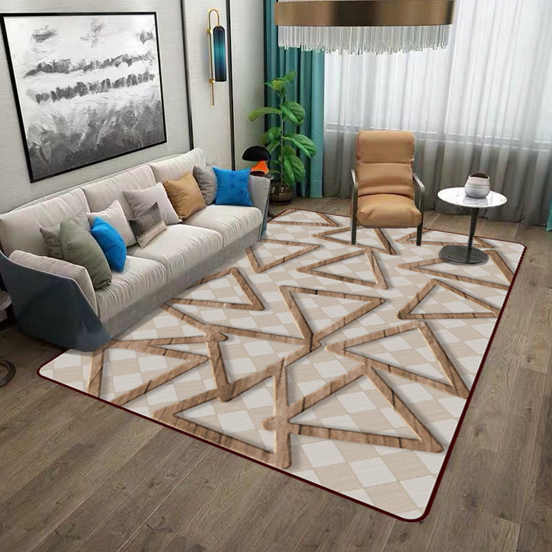 Simple Modern Rug in Brown Geometry Triangle Square Pattern Rug Polyester Anti-Slip Carpet for Home Decoration
