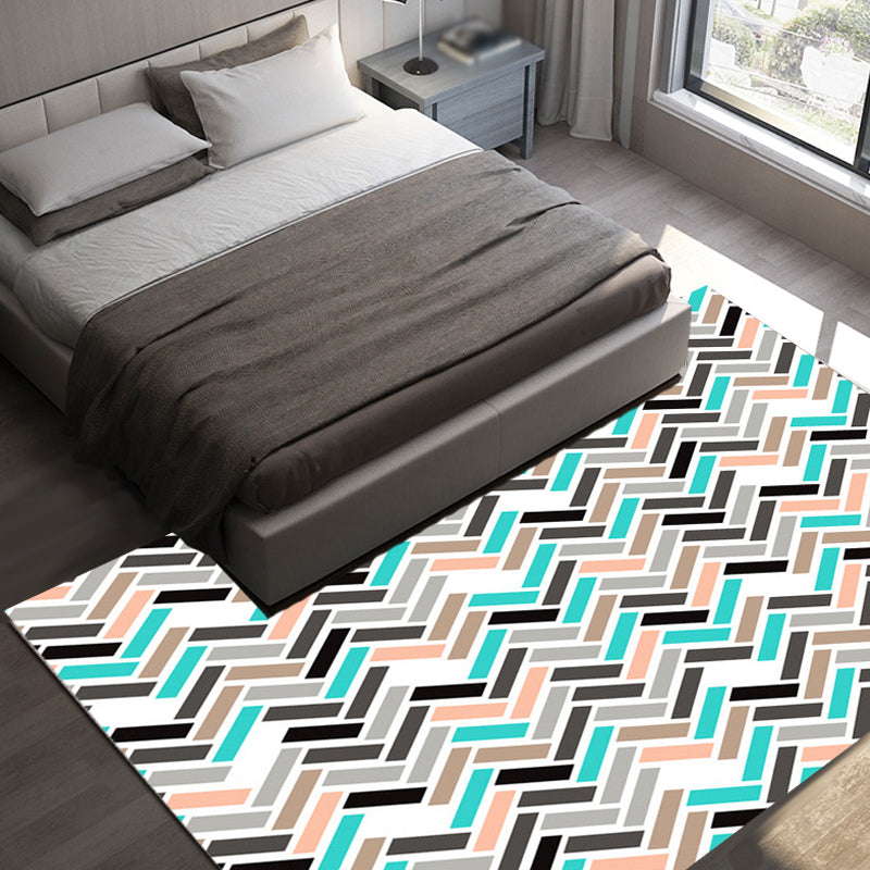 Pink and Green Bedroom Rug Modern Rectangle Pattern Area Rug Polyester Anti-Slip Backing Carpet