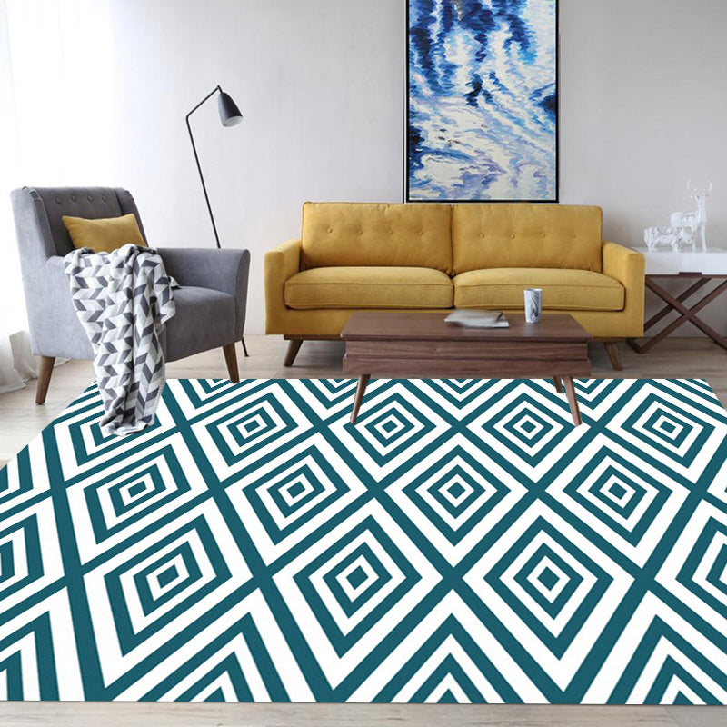 Modern Living Room Rug in Green Plaid Diamond Print Rug Polyester Anti-Slip Backing Area Rug