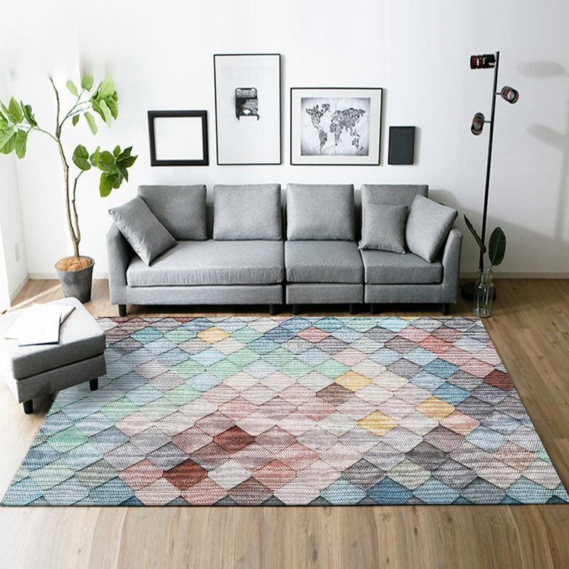 Yellow and Brown Bedroom Rug Modern Geometric Square Pattern Area Rug Polyester Stain-Resistant Carpet