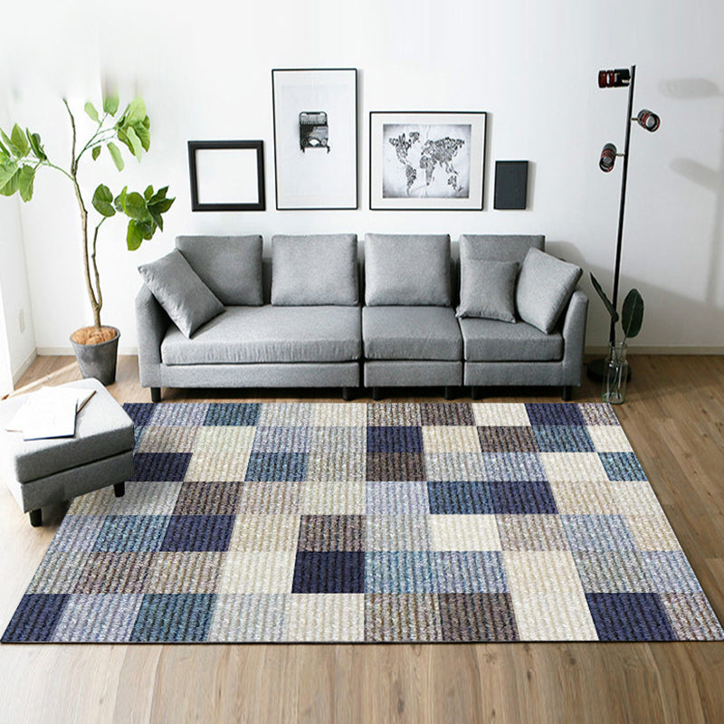 Yellow and Brown Bedroom Rug Modern Geometric Square Pattern Area Rug Polyester Stain-Resistant Carpet