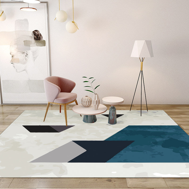 Modern Living Room Rug in Grey Color Block Painting Print Rug Polyester Anti-Slip Backing Area Rug