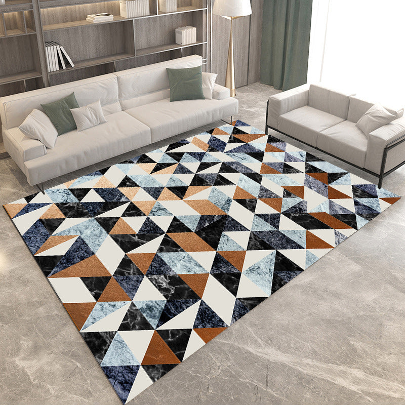 Modern Living Room Rug in Brown and Green Color Block Geometry Print Rug Polyester Non-Slip Backing Area Rug